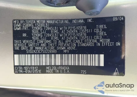 2005 Toyota Sienna Le из США, поврежденный, VIN 5TDZA23C75S228989